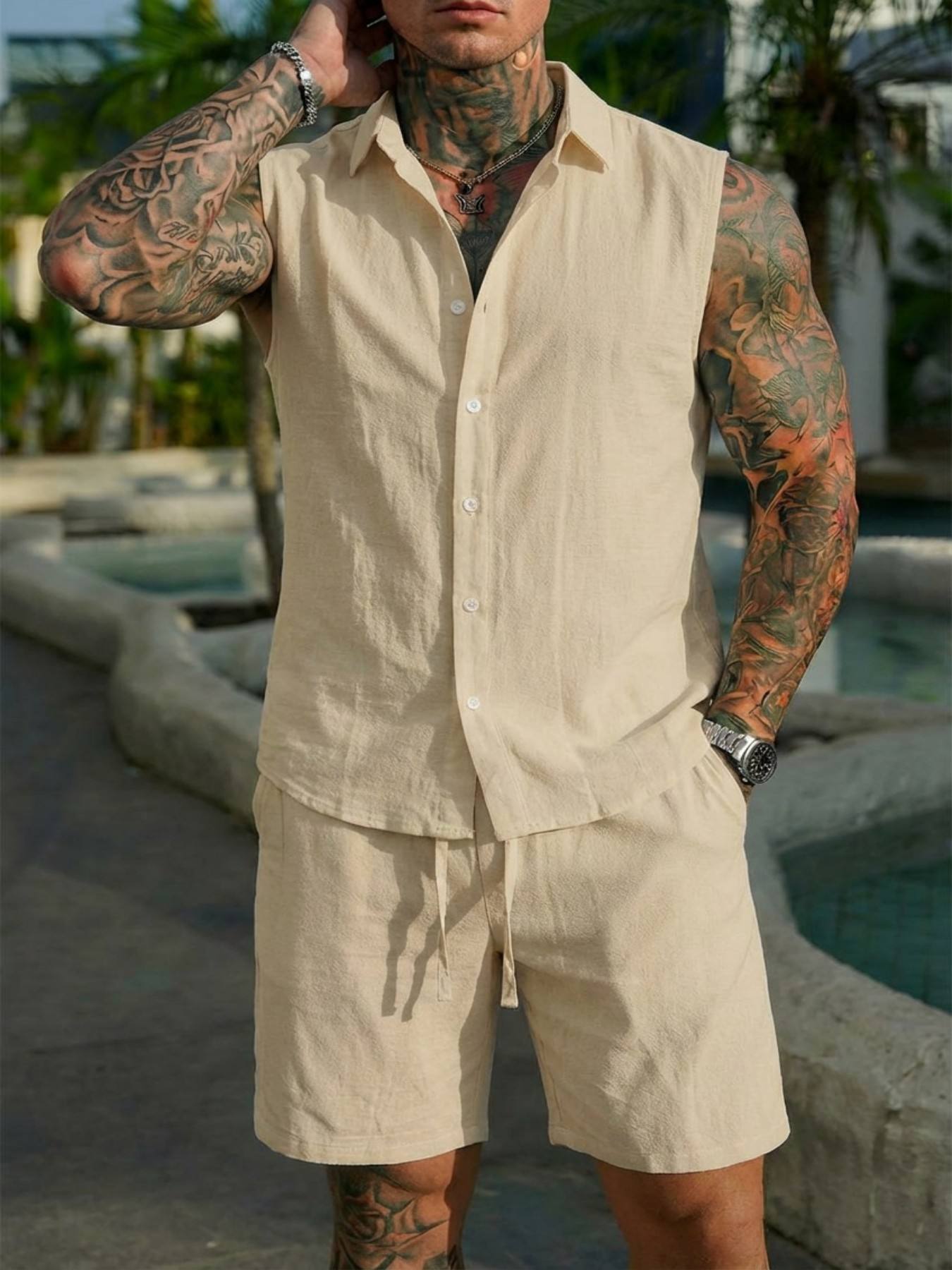 Summer Clothing Men Linen - Set Camicia in Lino Estivo per