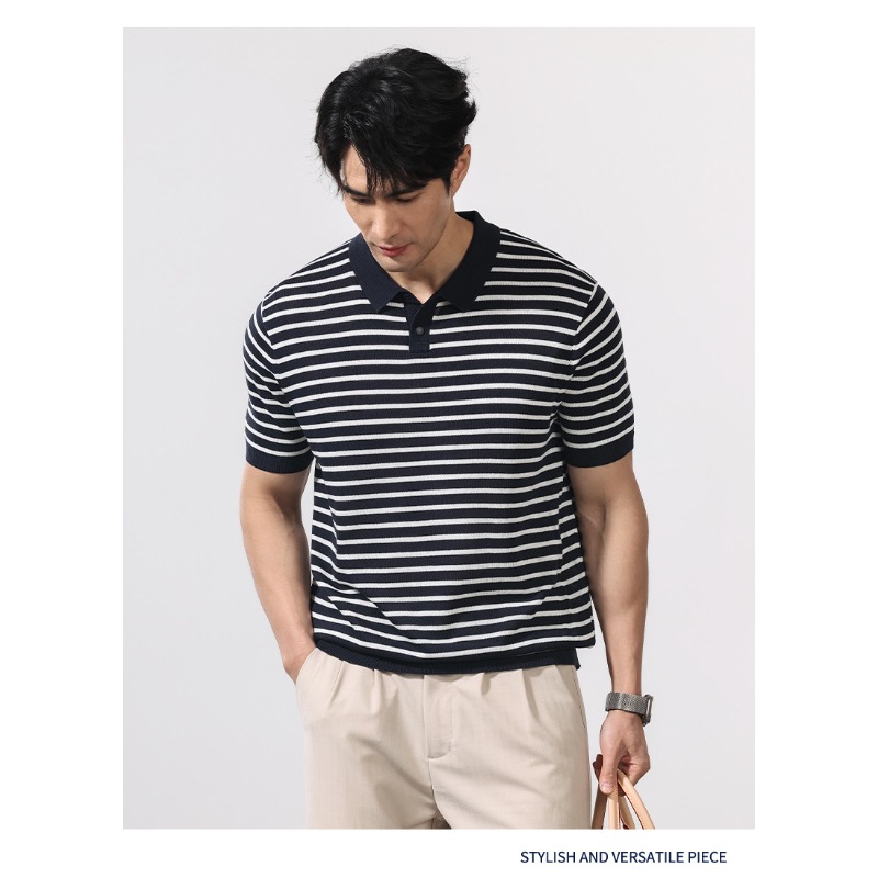 Polo a maniche corte a righe r - Summer Clothing Men Linen recensione e prezzo